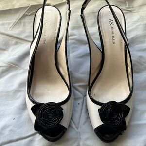 Anne Klein Black and Cream Etta Slingback Heels Size 11